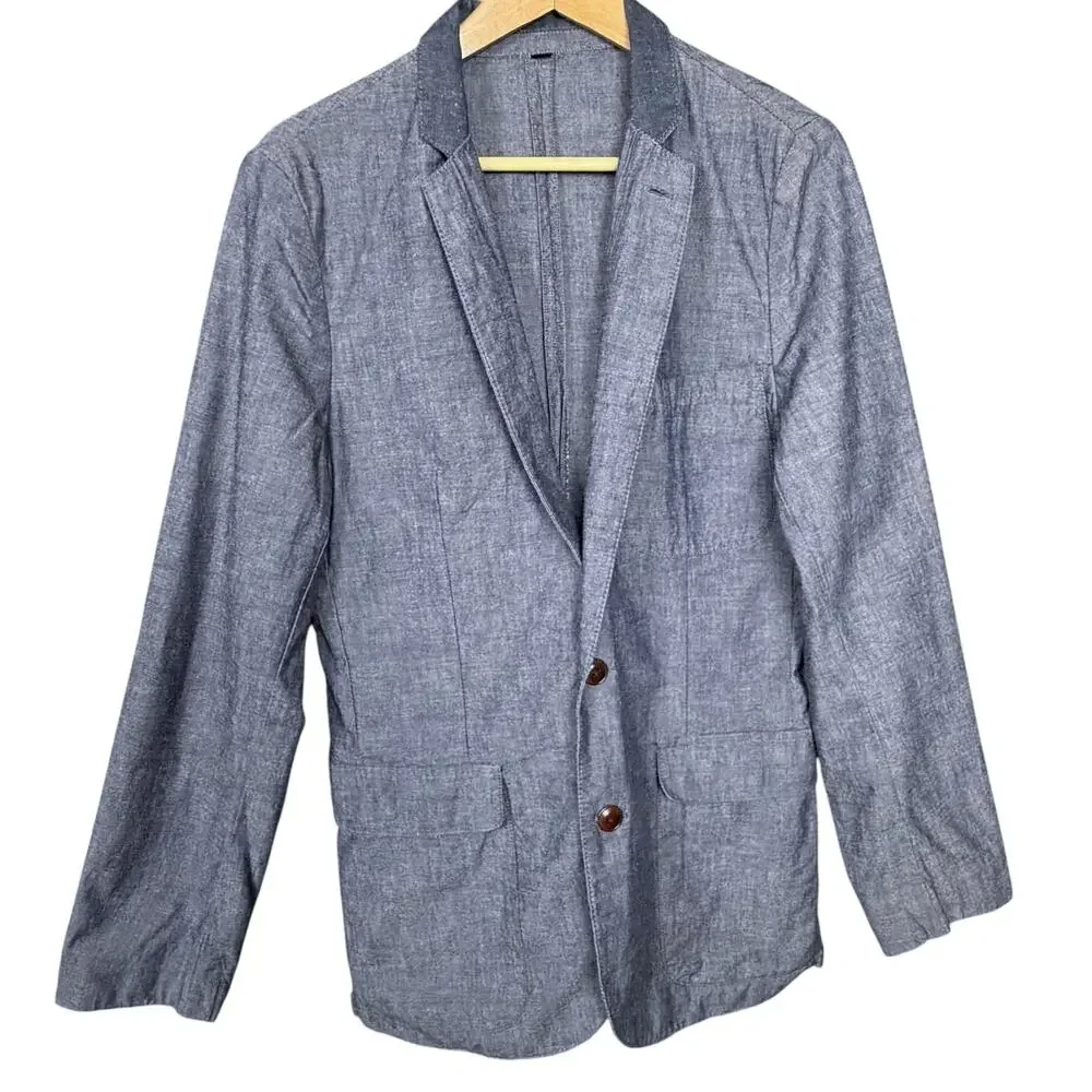 J.Crew Blazer Mens XS Japanese Chambray Blue Unstructured 100% Cotton Preppy